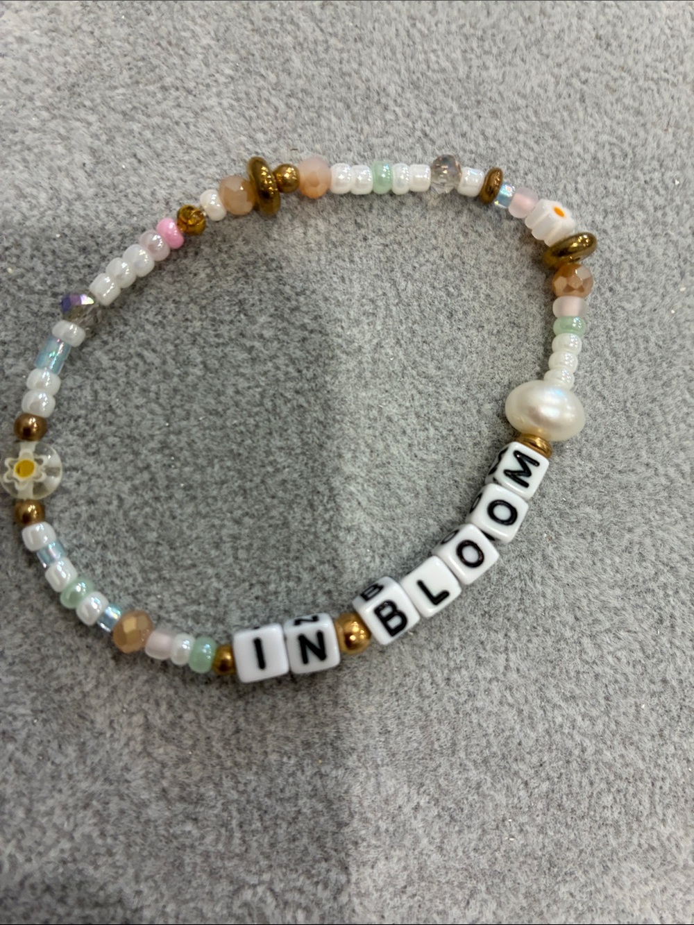 In Bloom Beaded Bracelet in White, Gold, Pink, Peach, Green